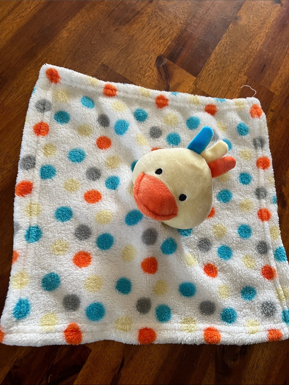 Swiggles Yellow Duck White Security Blanket Lovey orange blue gray polka dots